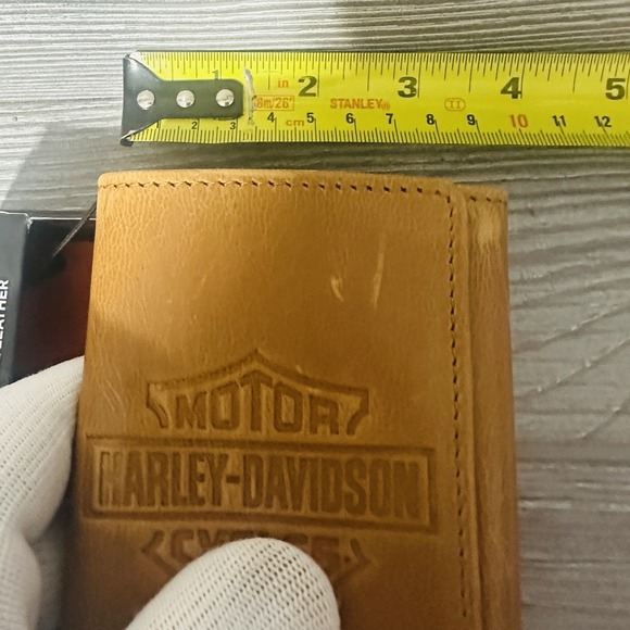 HARLEY-DAVIDSON Wallet Tri-Fold Leather Cognac Brown Bar Shield Logo Mens RFID - Picture 9 of 9